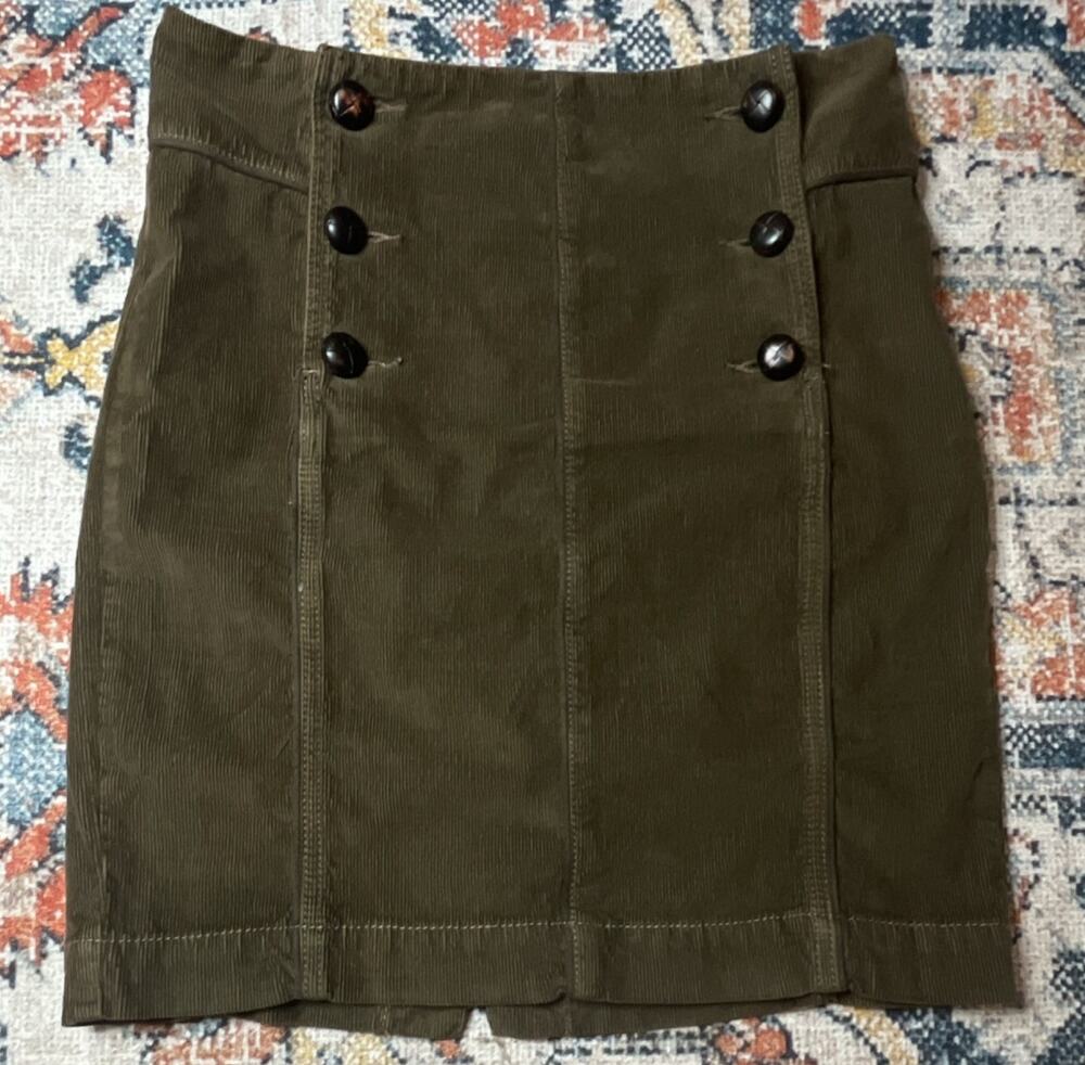 Free People Ray Corduroy Button Front Mini Skirt Brown Myrrh Size 4 Boho